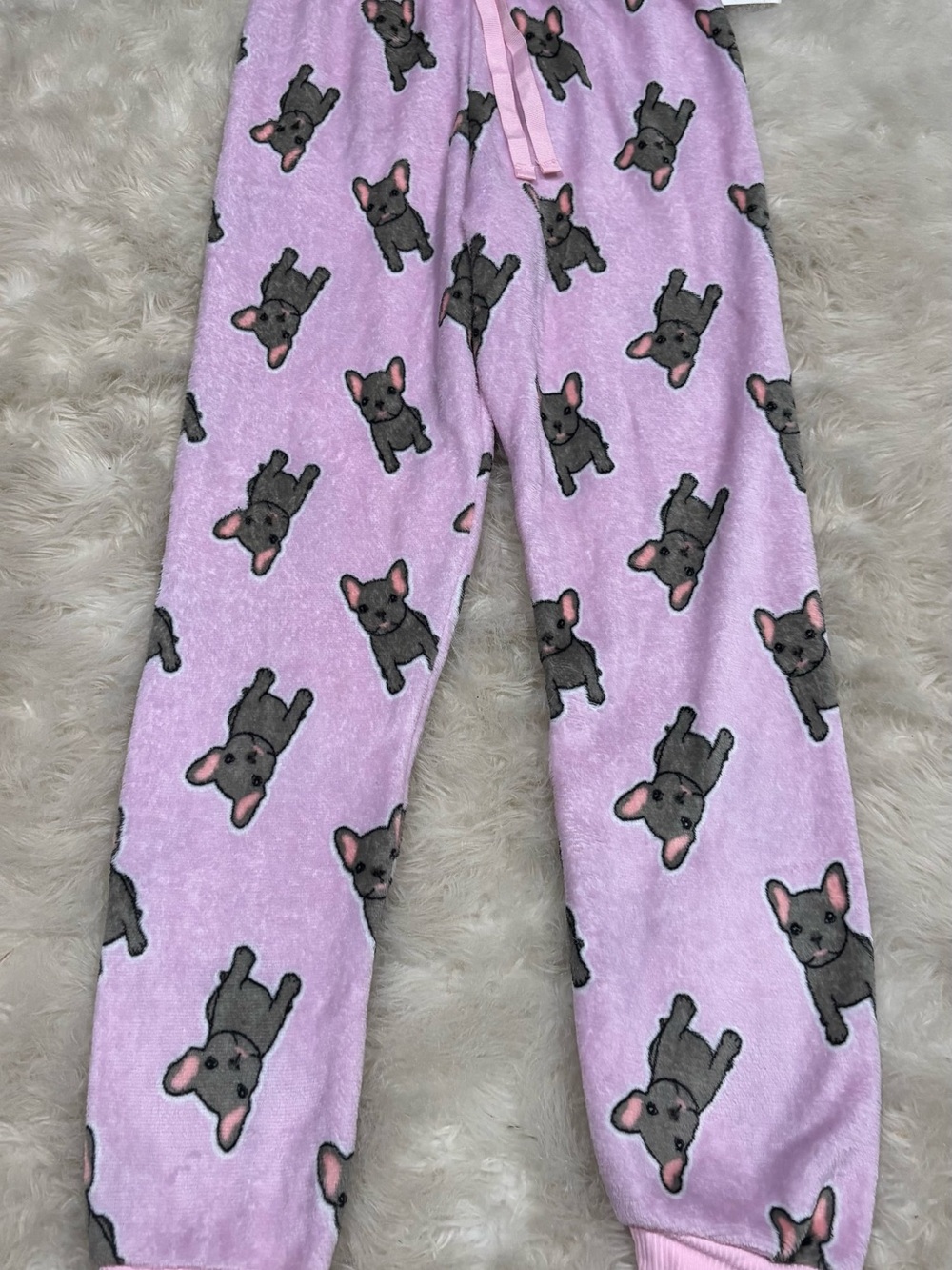 Pink Plush Pajama Pants with Puppy Print